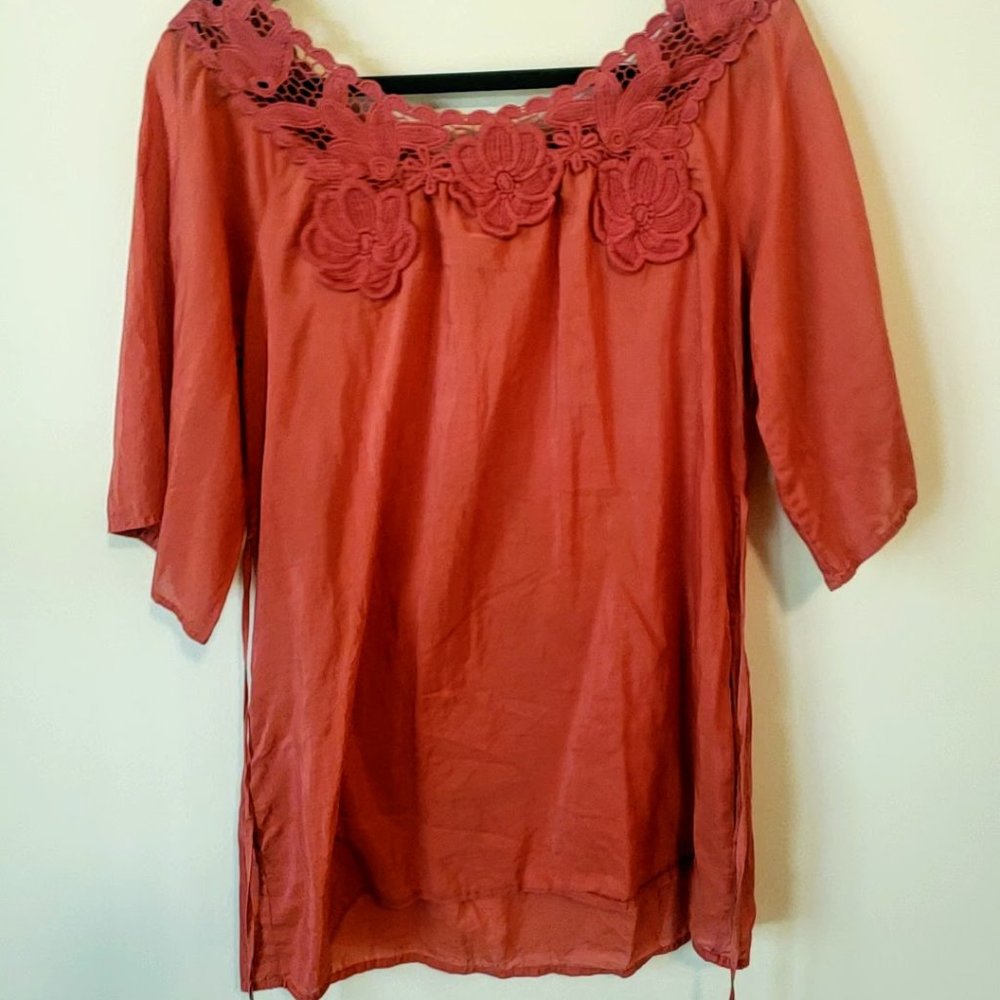 Trinity tie-back orange embellished tunic